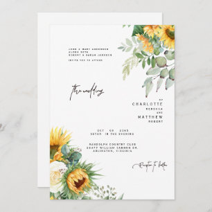 Modern Sunflowers In Bloom Greenery Invitation