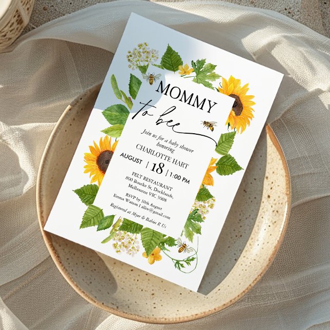 Modern Sunflowers Mommy To Bee Baby Shower  Invitation (Sunflowers Bee Baby Shower Invitation, Mommy To Bee baby Shower Invite, Bee Themed Gender Neutral)