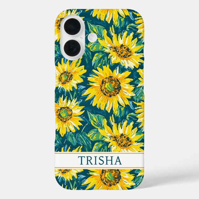 Modern Sunflowers Monogrammed Case-Mate iPhone Case (Back)