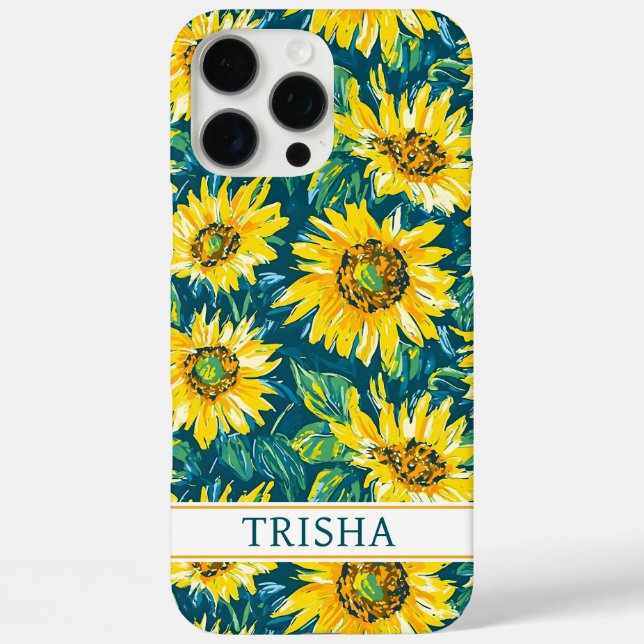 Modern Sunflowers Monogrammed Case-Mate iPhone Case (Back)