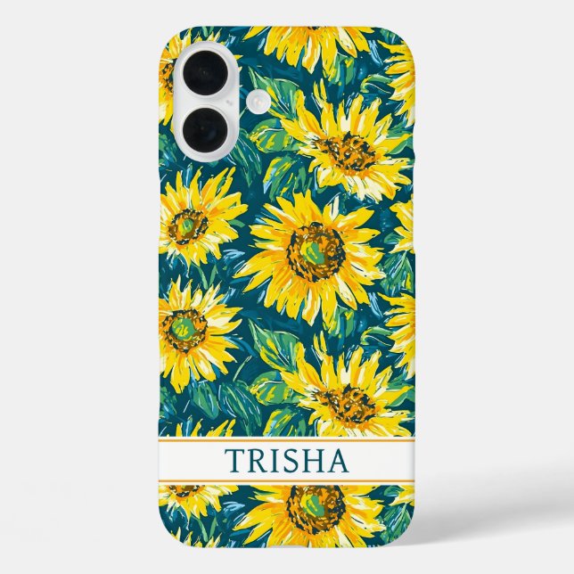 Modern Sunflowers Monogrammed Case-Mate iPhone Case (Back)
