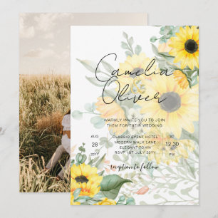 Modern Sunflowers Photo Wedding Invitation