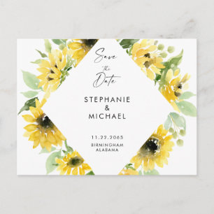 Modern Sunflowers Spray Wedding Save the Date Anno Announcement Postcard