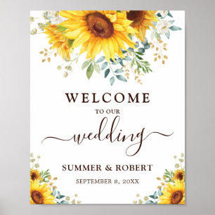 Modern Sunflowers Summer Garden Wedding Welcome Poster