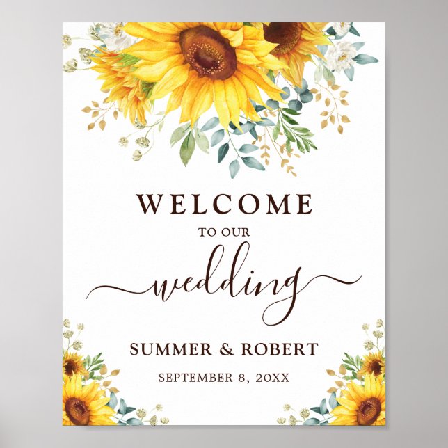 Modern Sunflowers Summer Garden Wedding Welcome Poster (Front)