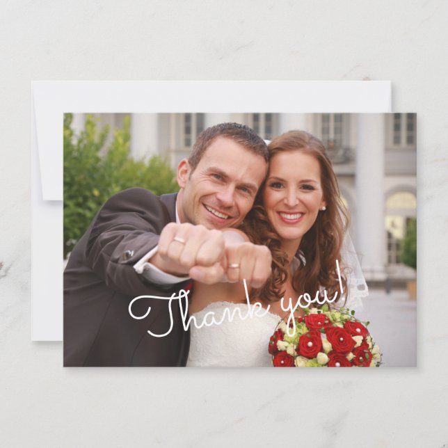 Modern Sunflowers Wood Wedding Photo Thank You Card (Front)