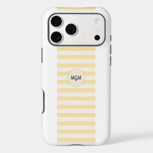 Modern Sunny Yellow and Cream Striped Monogram