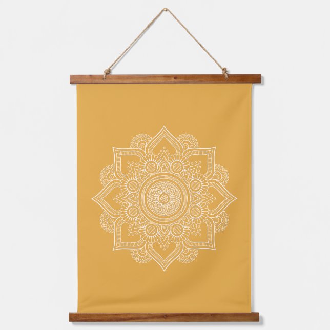 Modern Sunny Yellow Geometric Mandala Canvas Hanging Tapestry (Front)