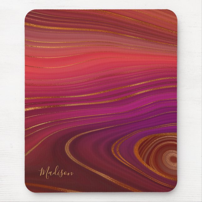 Modern Sunrise Agate Marble Pattern with Name Mouse Pad (Front)