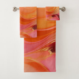 Modern Sunrise Orange, Pink and Gold Bath Towel Set