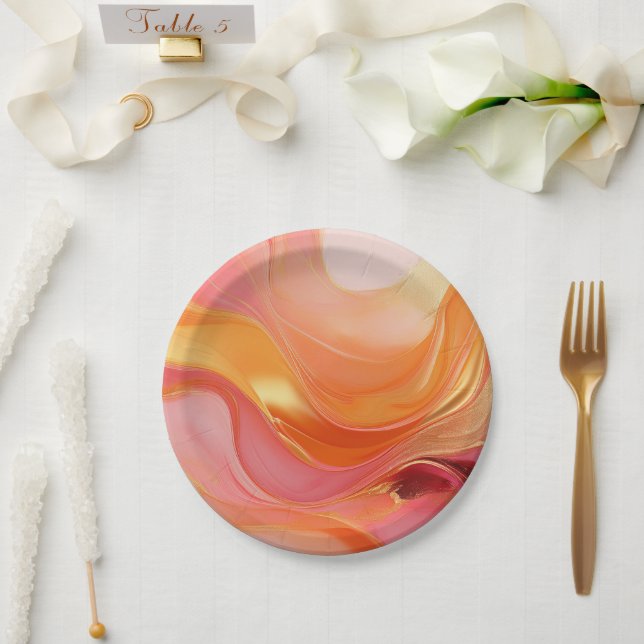 Modern Sunrise Orange Pink and Gold- Paper Plate (Wedding)
