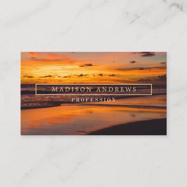 Modern Sunset Beach Background Business Card (Front)