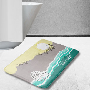 Modern Sunset Beach Shell Turquoise Yellow Sand Bath Mat