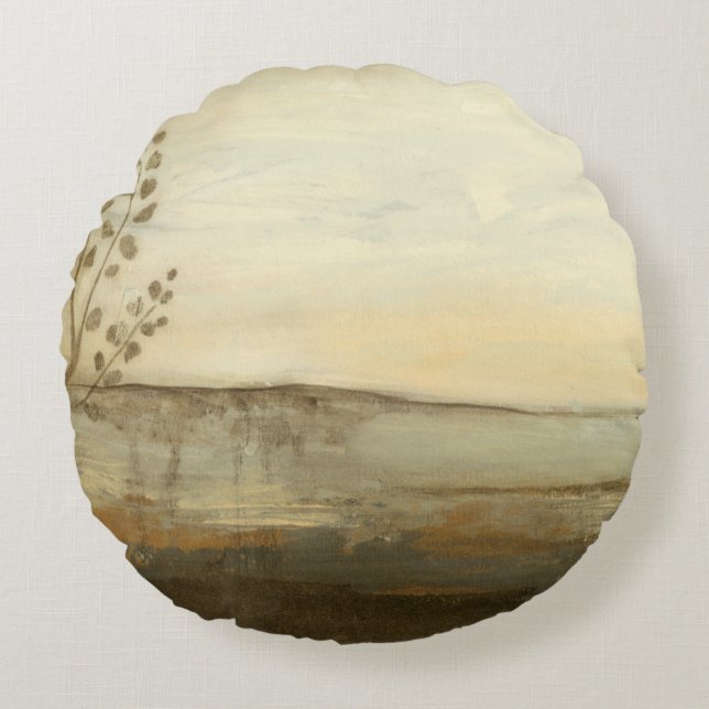 Modern Sunset Landscape Oil Painting Round Cushion (Front)