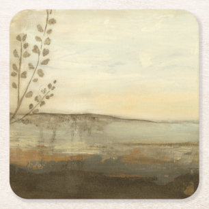 Modern Sunset Landscape Oil Painting Square Paper Coaster