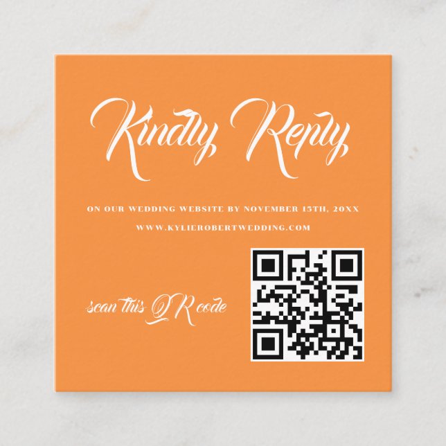 Modern Sunset Orange QR RSVP  Enclosure Card (Front)
