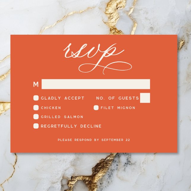 Modern Sunset Orange Script Minimal Wedding RSVP Card (Modern Sunset Orange Script Minimal Wedding RSVP Card)
