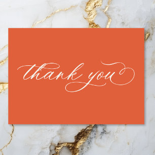 Modern Sunset Orange Script Minimal Wedding Thank You Card