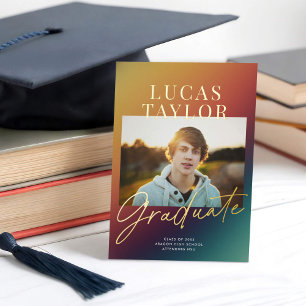 Modern Sunset Photo Foil Graduation Announcement