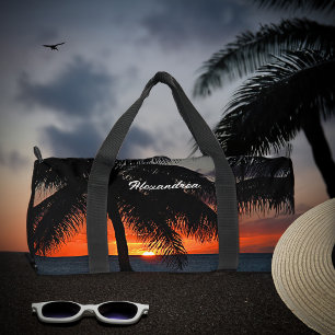 Modern Sunset Summer Beach Palm Trees Custom Duffle Bag