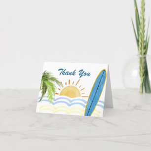 Modern Sunshine Tropical Surfing Baby Shower Thank You Card