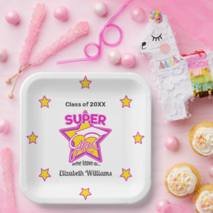 Modern Super Grad Pink-Personalise Name and Year   Paper Plate