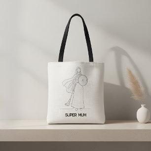 Modern Super Mum Warrior Line Art Tote Bag