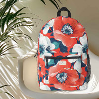 Modern Supersized Floral Blue and Red Monogram