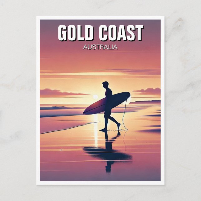 Modern Surfer Sunset Gold Coast Australia Postcard (Front)
