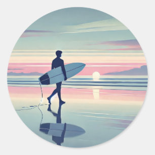 Modern Surfer Sunset Hossegor France Classic Round Sticker