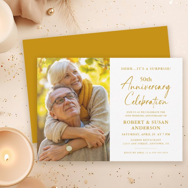 Modern Surprise 50th Wedding Anniversary Photo Invitation (Creator Uploaded)