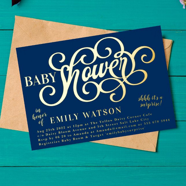 Modern Surprise Blue Baby Shower Gold Pressed (Creator Uploaded)