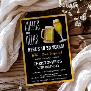 Modern Surprise Cheers & Beers Birthday Party Invitation