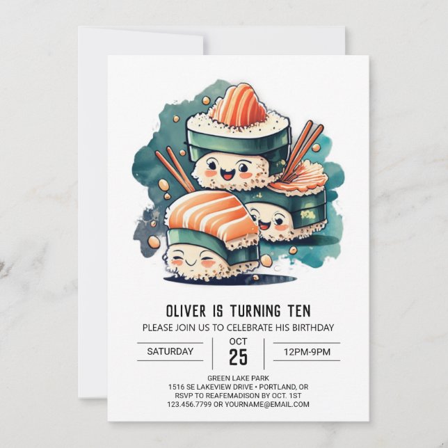 Modern Sushi Delights Birthday Invitation (Front)