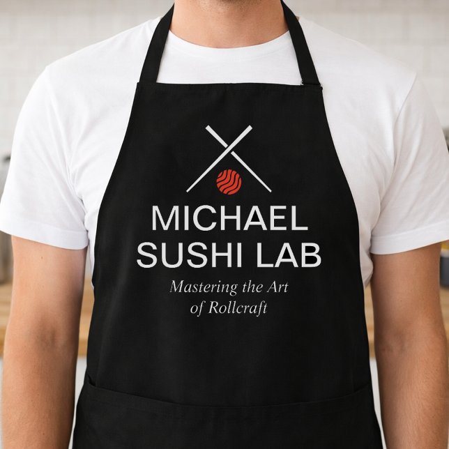 Modern Sushi Lab Name with Crossed Chopsticks Apron (Personalized sushi chef apron with custom name restaurant style)