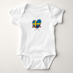 Modern Sweden Flag Cute Heart custom name Baby Bodysuit