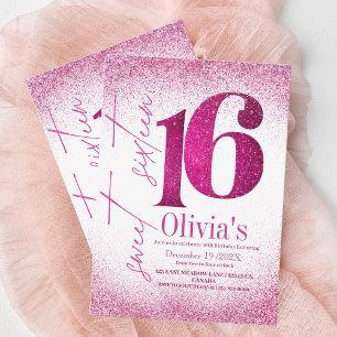 Modern Sweet 16 Birthday Party Pink Glitter Invitation