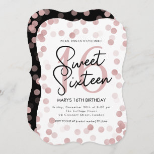 MODERN Sweet 16 Birthday Rose Gold Chic Glitter Invitation