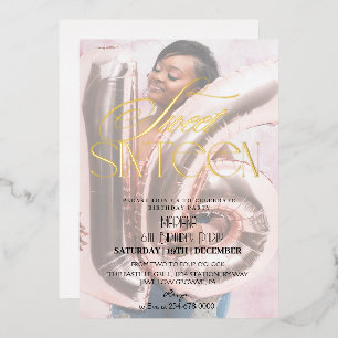 Modern Sweet 16 Black & Gold Photo Birthday