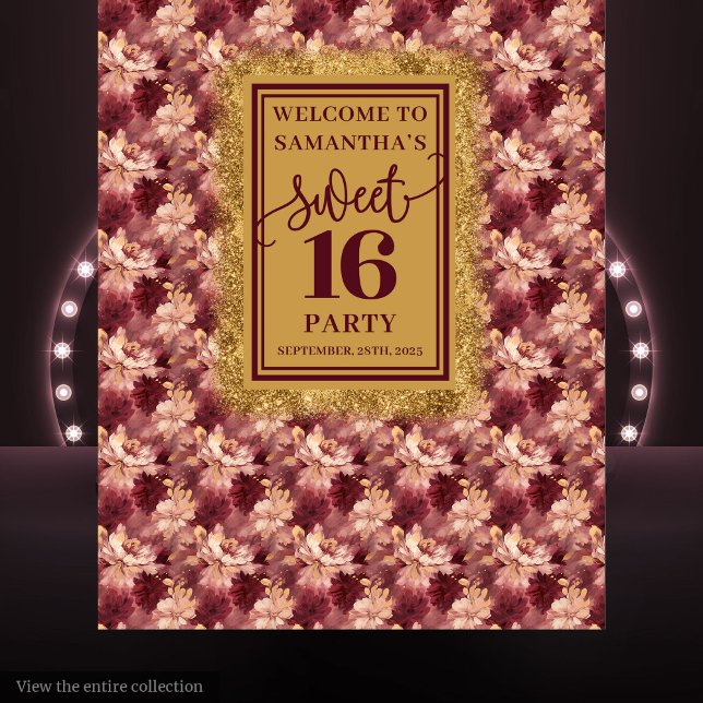 Modern Sweet 16 Blush Burgundy Gold Backdrop Tapestry (Modern Sweet 16 Blush Burgundy Gold Backdrop)