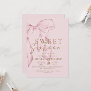 Modern Sweet 16 Blush Pink Bow Birthday  Invitation