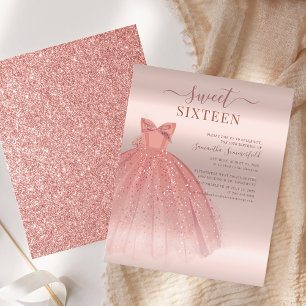 Modern Sweet 16 Glitter Script Rose Gold Birthday