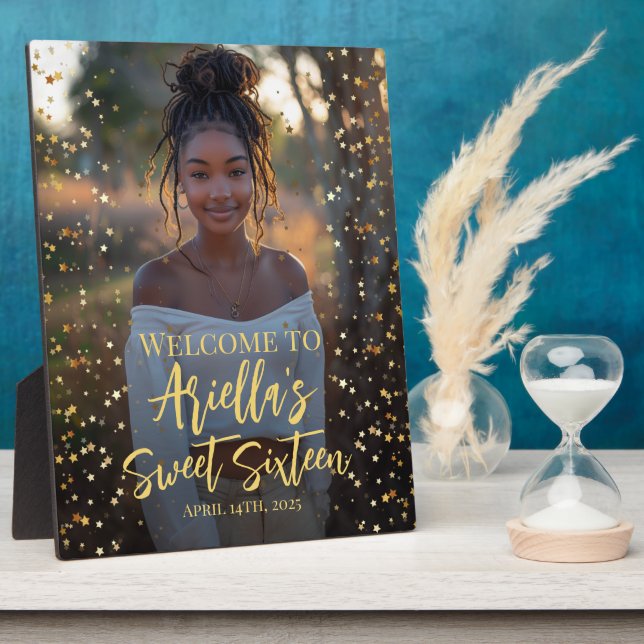 Modern sweet 16 party photo welcome sign table plaque (Side)