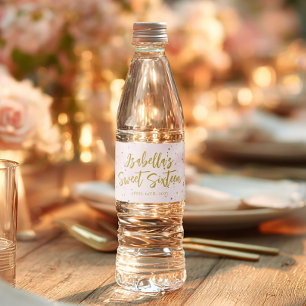 Modern sweet 16 pink and gold balloons water bottle label