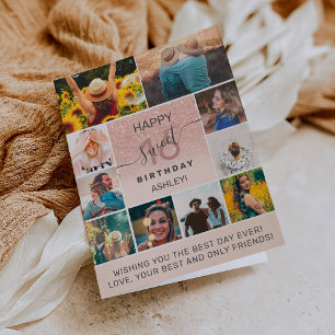 Modern sweet 16 pink birthday 11 photo collage card