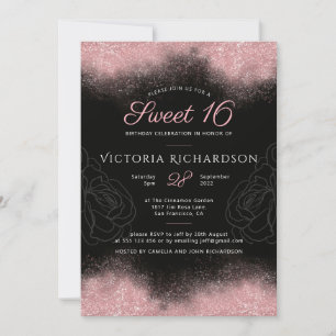 Modern Sweet 16 Pink Glitter Sparkle Classy Chic Invitation