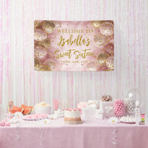 Modern sweet 16 pink gold balloons welcome banner