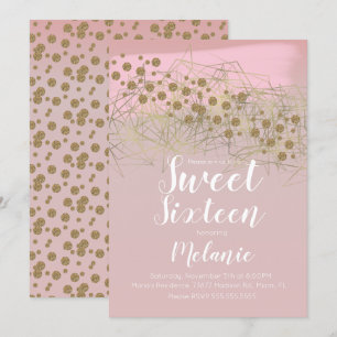 Modern Sweet 16 Rosita Gold Geometrical Blush Invitation