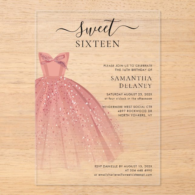Modern Sweet 16 Script Birthday Acrylic Invitations (Front)