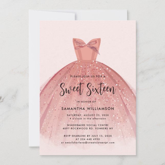 Modern Sweet 16 Script Dress Birthday Invitation (Front)